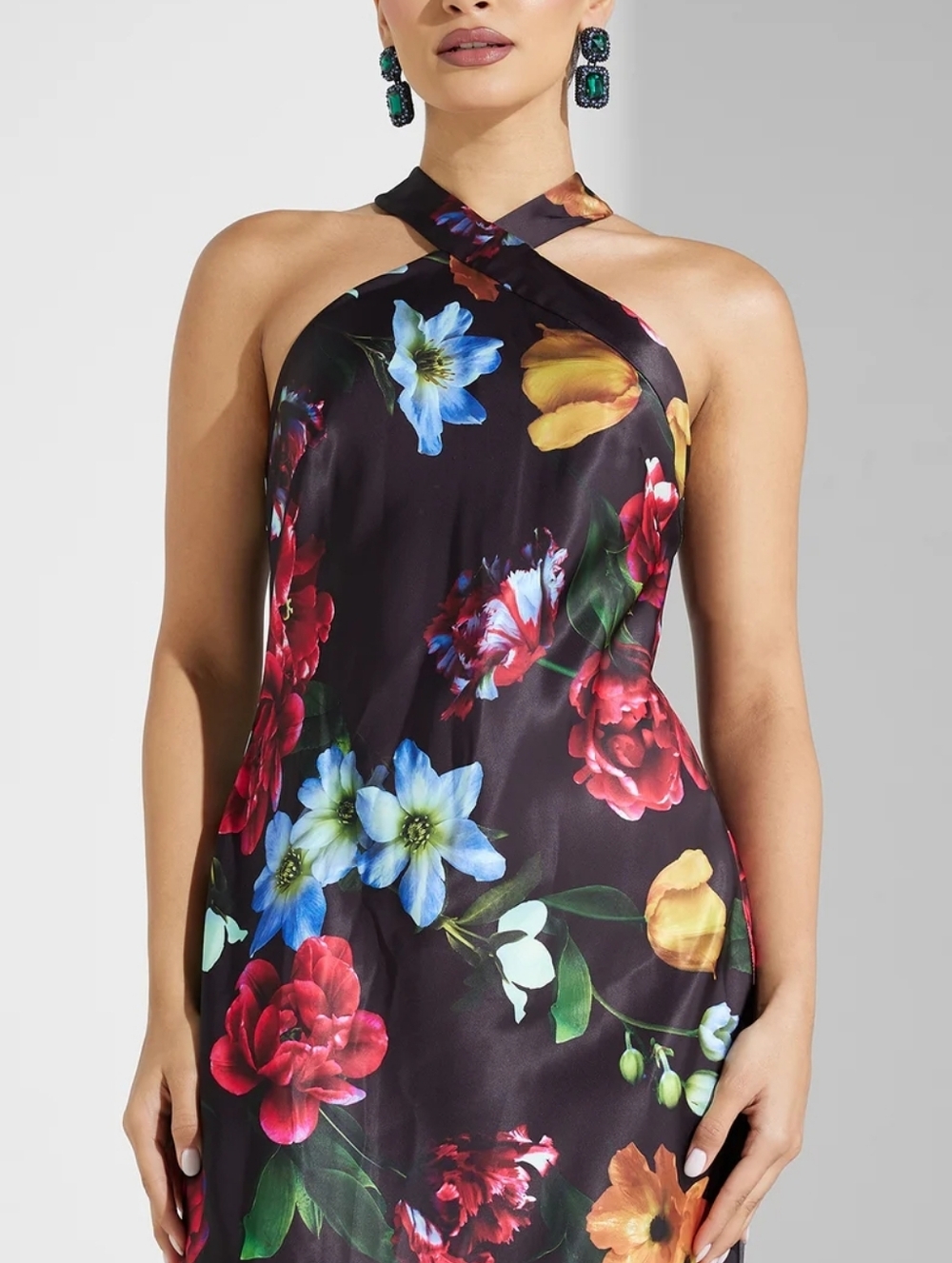 NWT Adrianna Papell Black Floral Mermaid Gown with Halter Neckline 2 - Picture 3 of 14